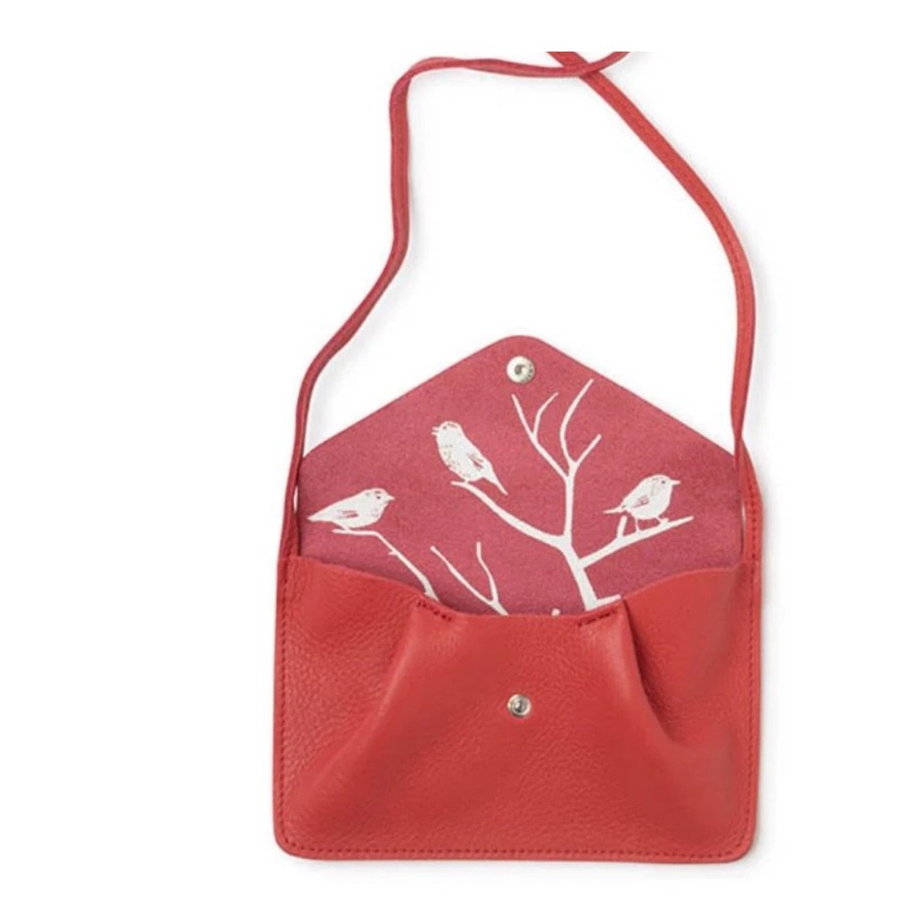 Keecie Red Crossbody Envelope Bag with Bird Print made  Internationally